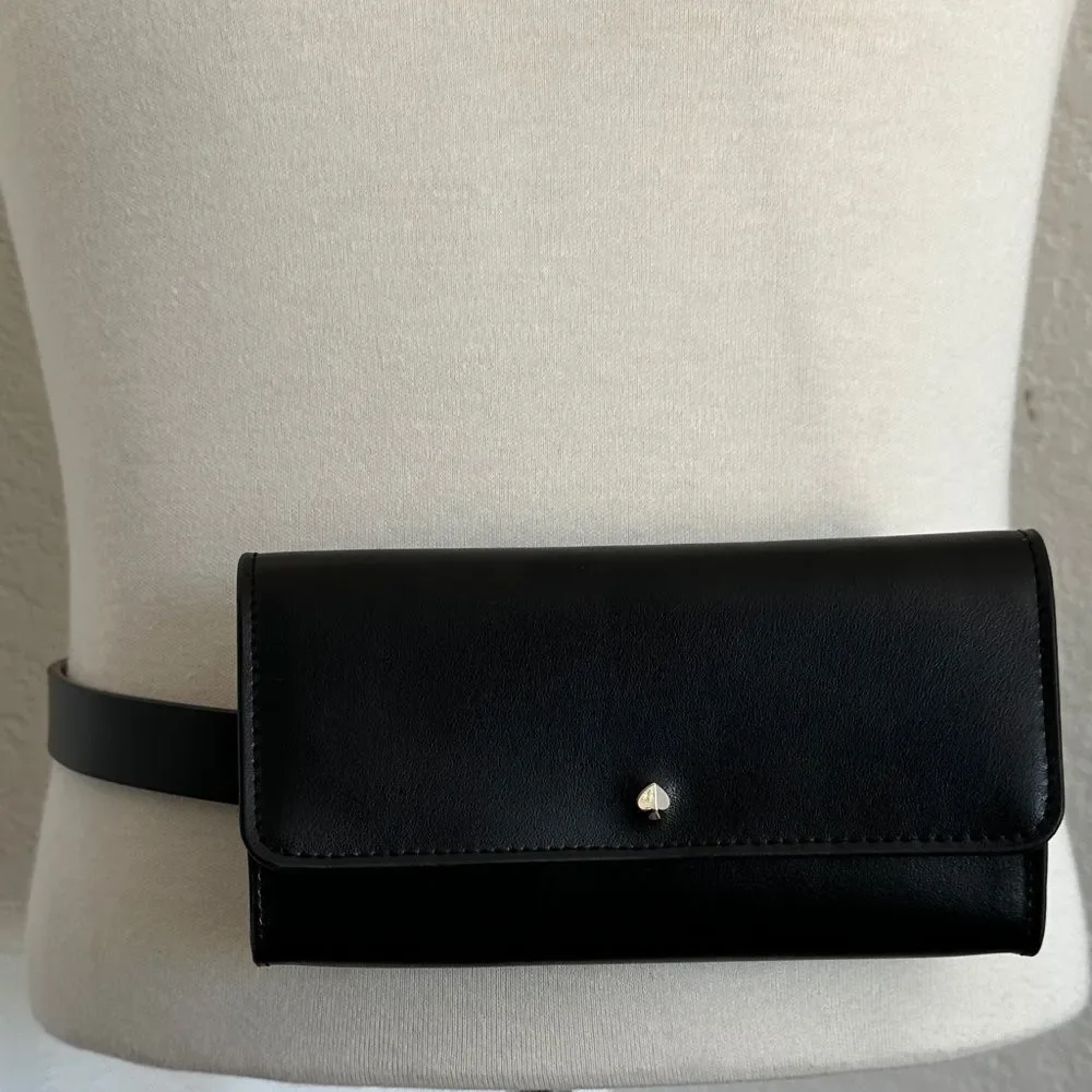 Kate Spade Leather Belt Bag Black Foldover Size S/M & L/XL • NEW WITH TAGS •